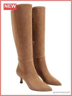 Knee High Boots Kitten Heel Pointed Toe Zip Tall Dress Boots